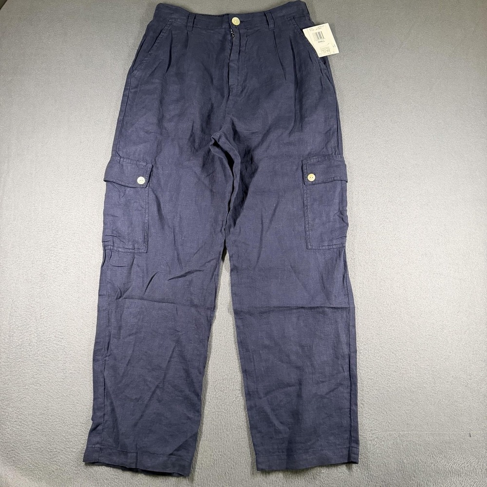 Bella Dahl Pants Womens Small Blue Linen Cargo Elastic Waist Pockets Relaxed NWT